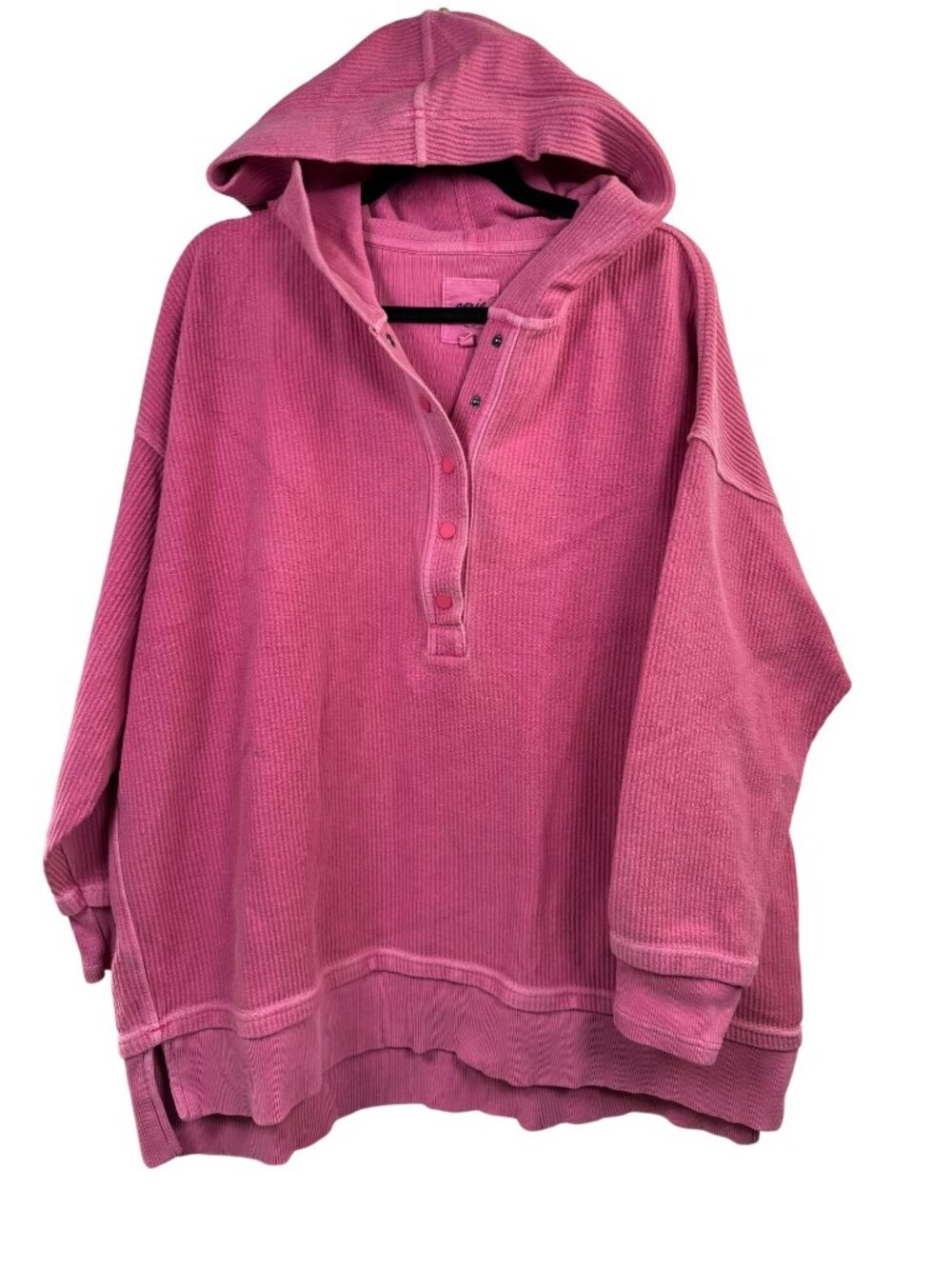 Aerie Pink Oversized Ribbed Hoodie Snap Buttons High-Low Hem Womens Size Large
